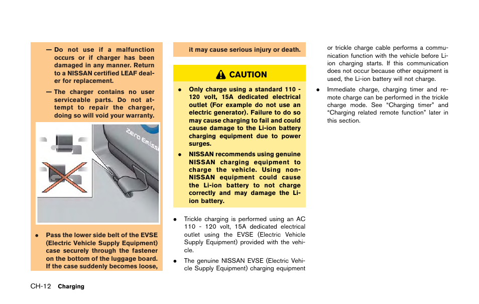 Caution | NISSAN 2011 LEAF - Owner's Manual User Manual | Page 65 / 354