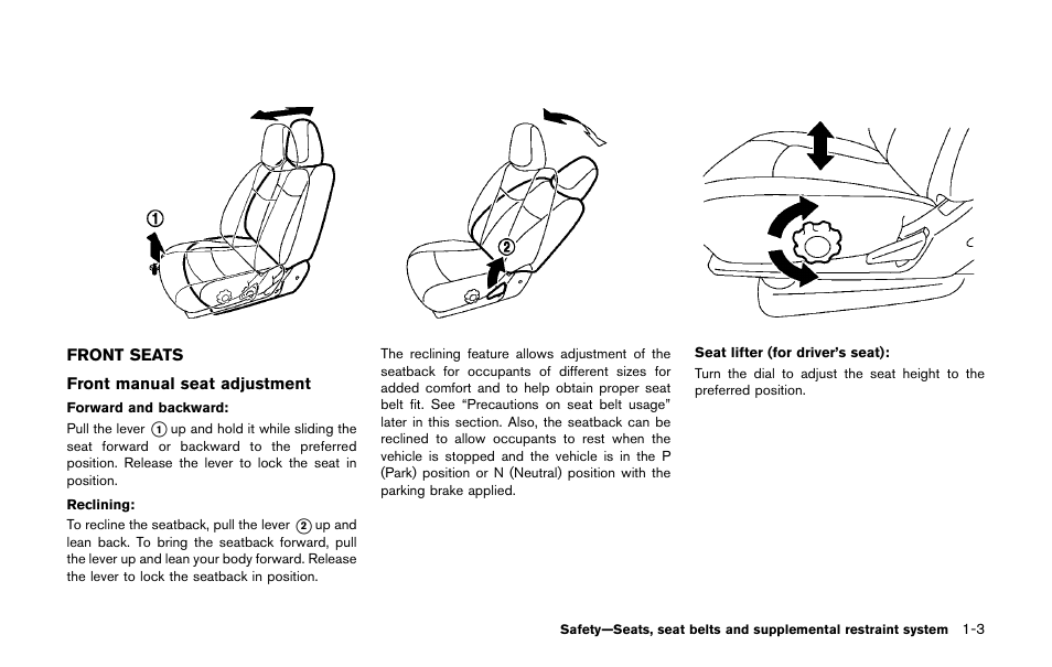 Front seats -3 | NISSAN 2011 LEAF - Owner's Manual User Manual | Page 88 / 354