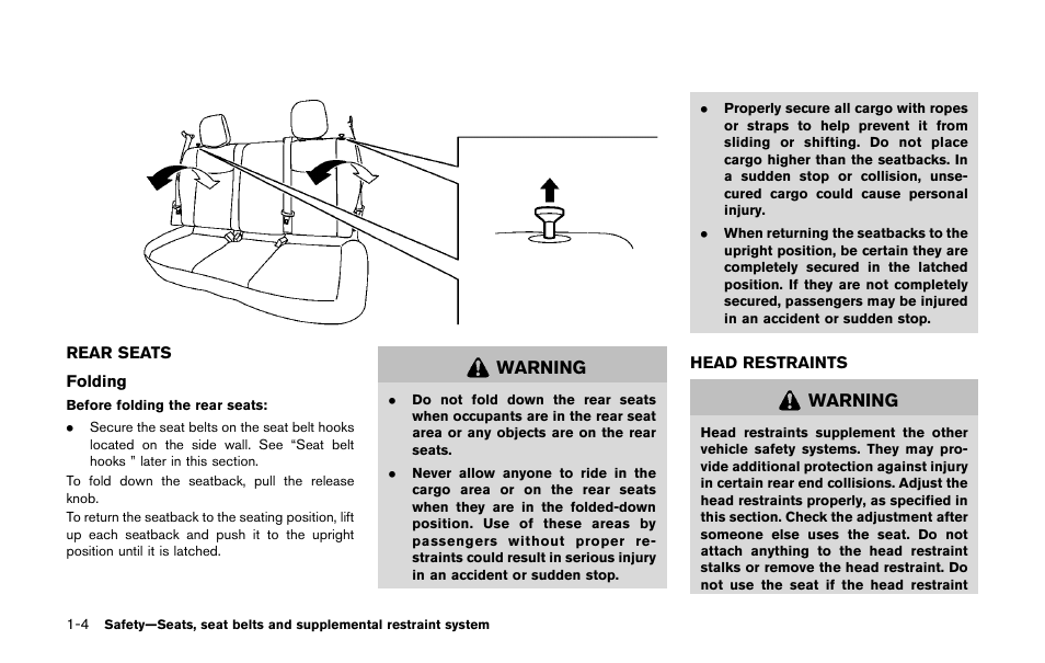 Rear seats -4 head restraints -4 | NISSAN 2011 LEAF - Owner's Manual User Manual | Page 89 / 354