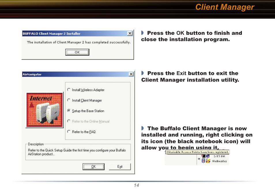 Client manager | Buffalo Technology Buffalo AirStation WLI2-PCI-G54S User Manual | Page 14 / 40