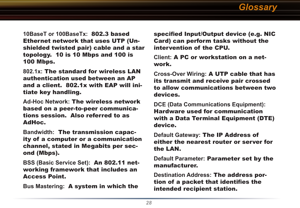 Glossary | Buffalo Technology Buffalo AirStation WLI2-PCI-G54S User Manual | Page 28 / 40