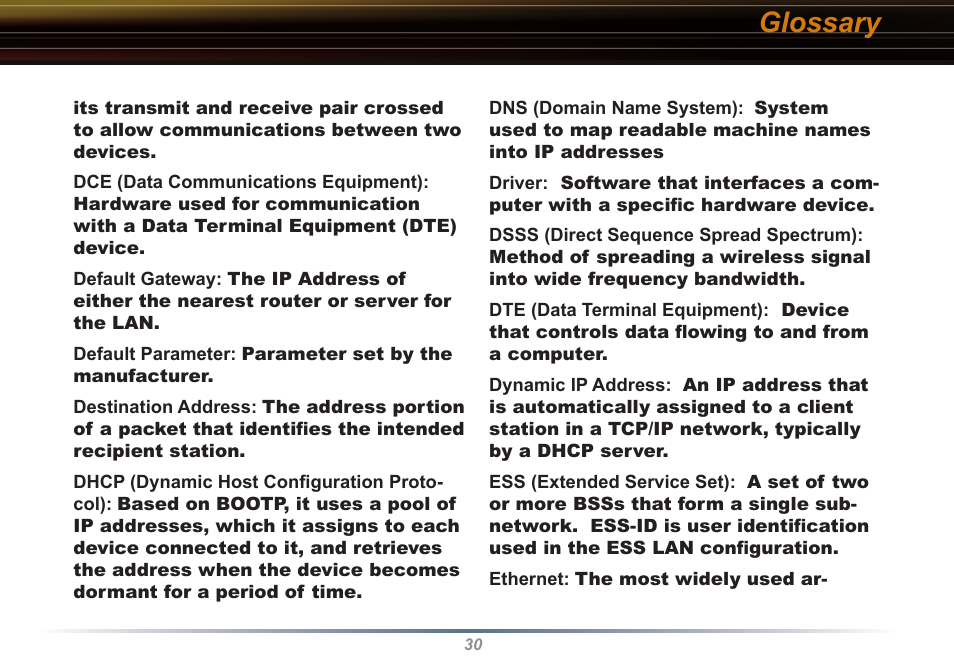 Glossary | Buffalo Technology Buffalo AirStation WLI2-PCI-G54S User Manual | Page 30 / 40