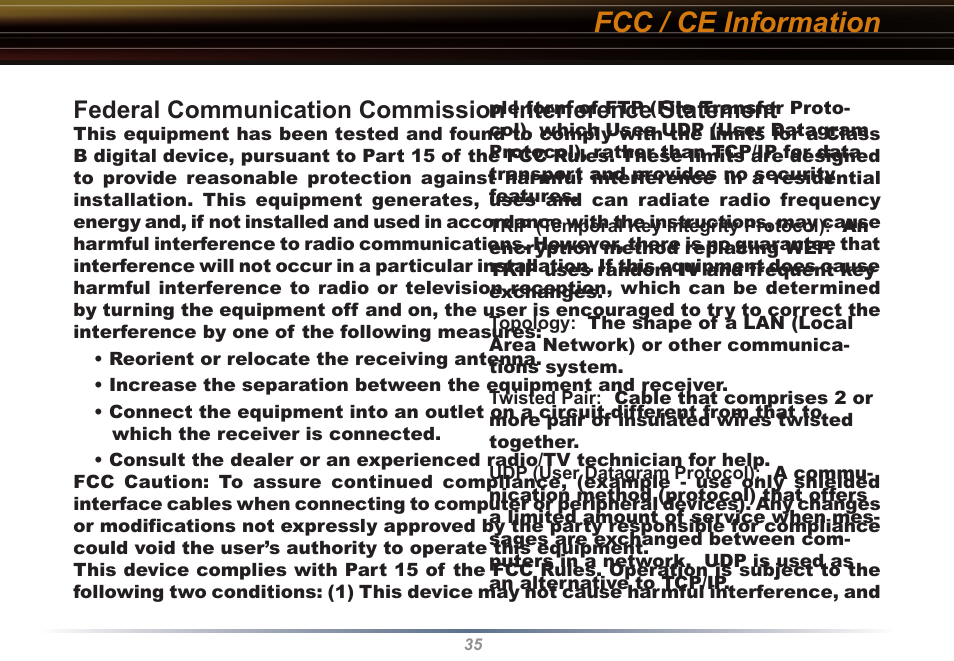 Fcc / ce information | Buffalo Technology Buffalo AirStation WLI2-PCI-G54S User Manual | Page 35 / 40