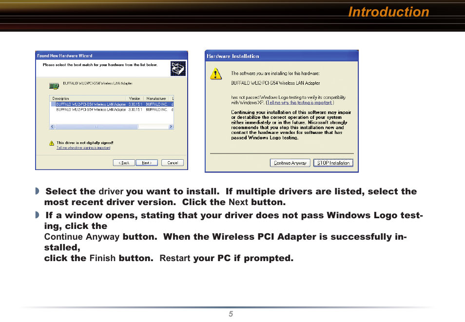 Introduction | Buffalo Technology Buffalo AirStation WLI2-PCI-G54S User Manual | Page 5 / 40
