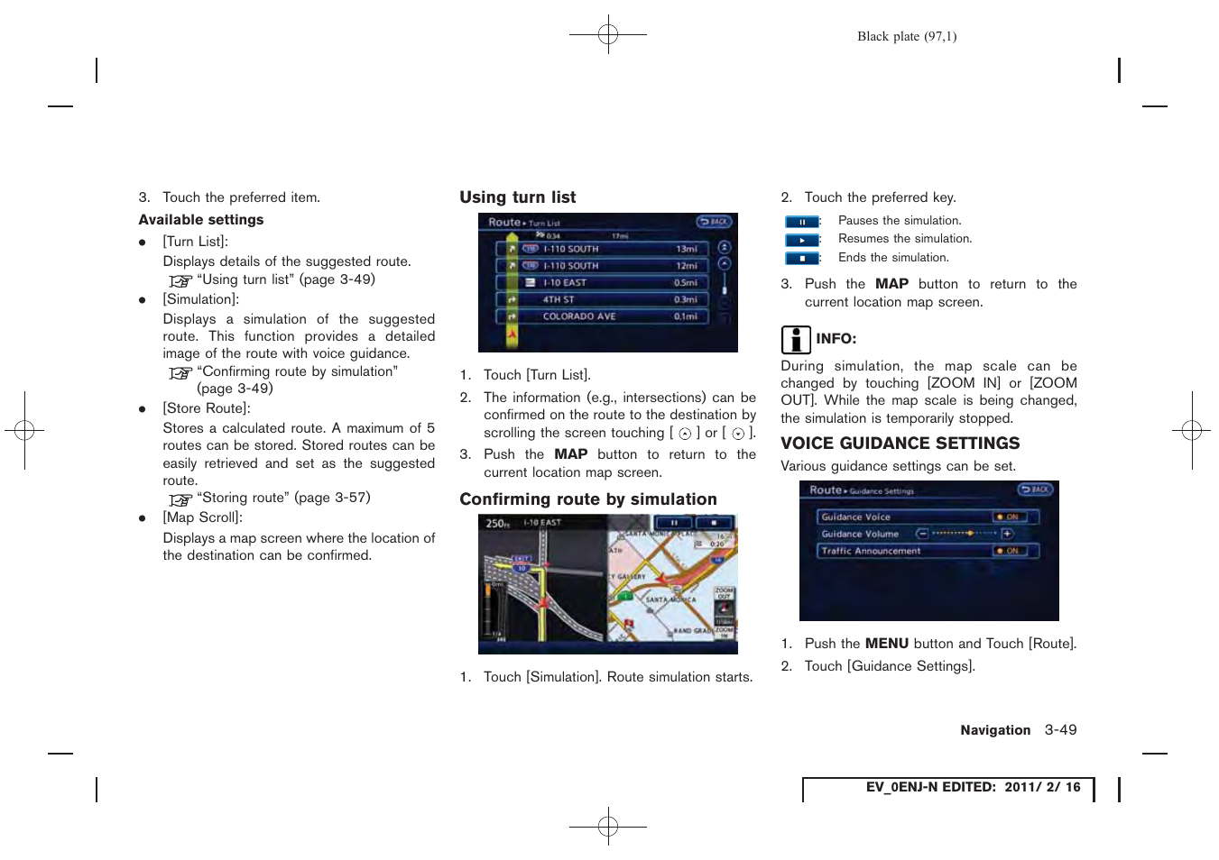 Voice guidance settings -49 | NISSAN 2011 LEAF - Navigation System Owner's Manual User Manual | Page 103 / 259
