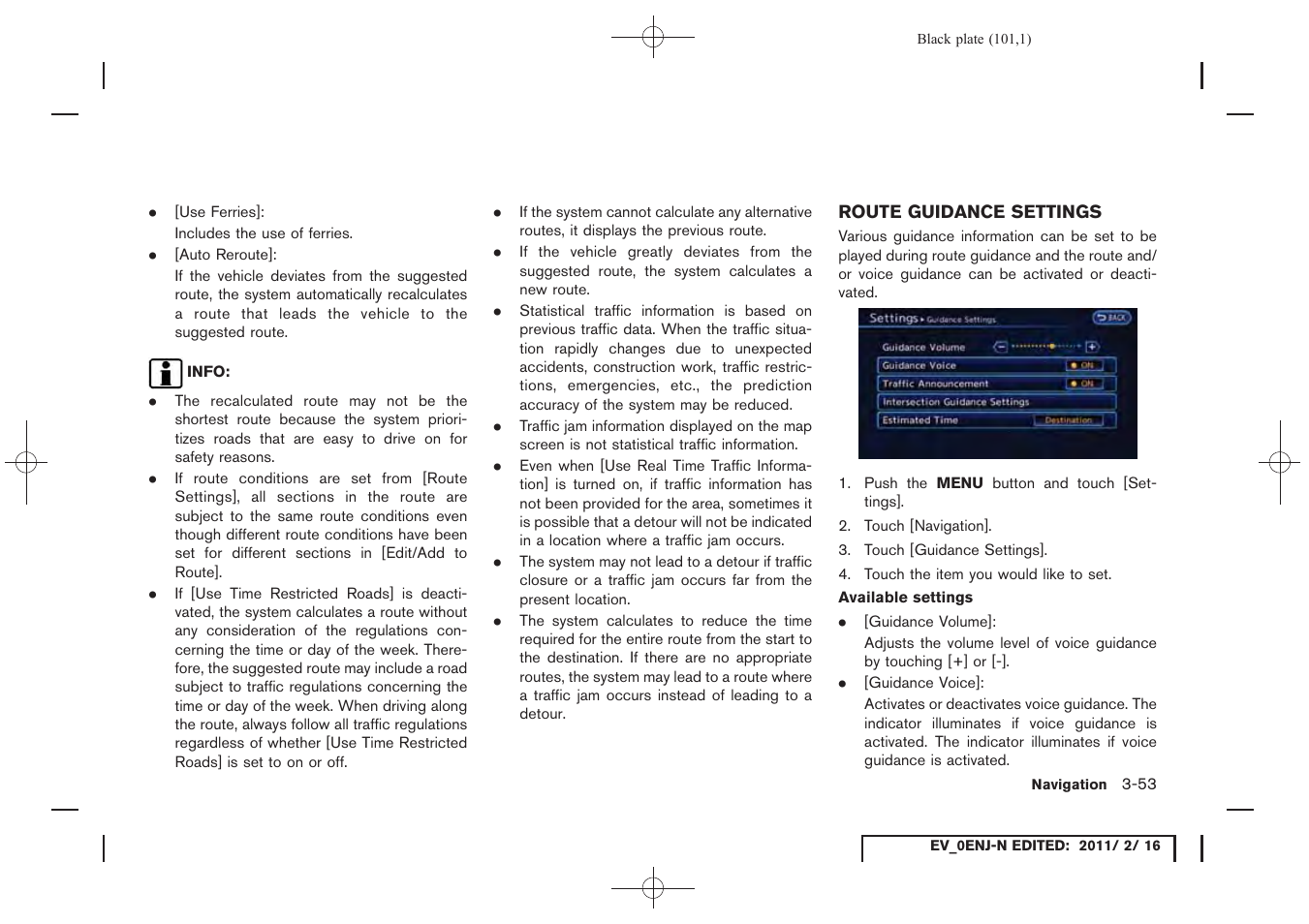 Route guidance settings -53 | NISSAN 2011 LEAF - Navigation System Owner's Manual User Manual | Page 107 / 259