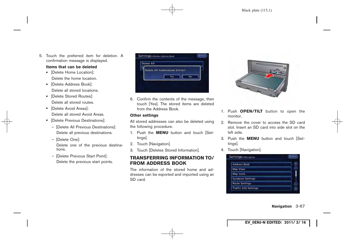 Transferring information to/from address book -67 | NISSAN 2011 LEAF - Navigation System Owner's Manual User Manual | Page 121 / 259