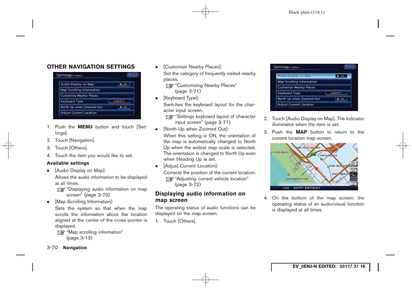 Other navigation settings -70 | NISSAN 2011 LEAF - Navigation System Owner's Manual User Manual | Page 124 / 259