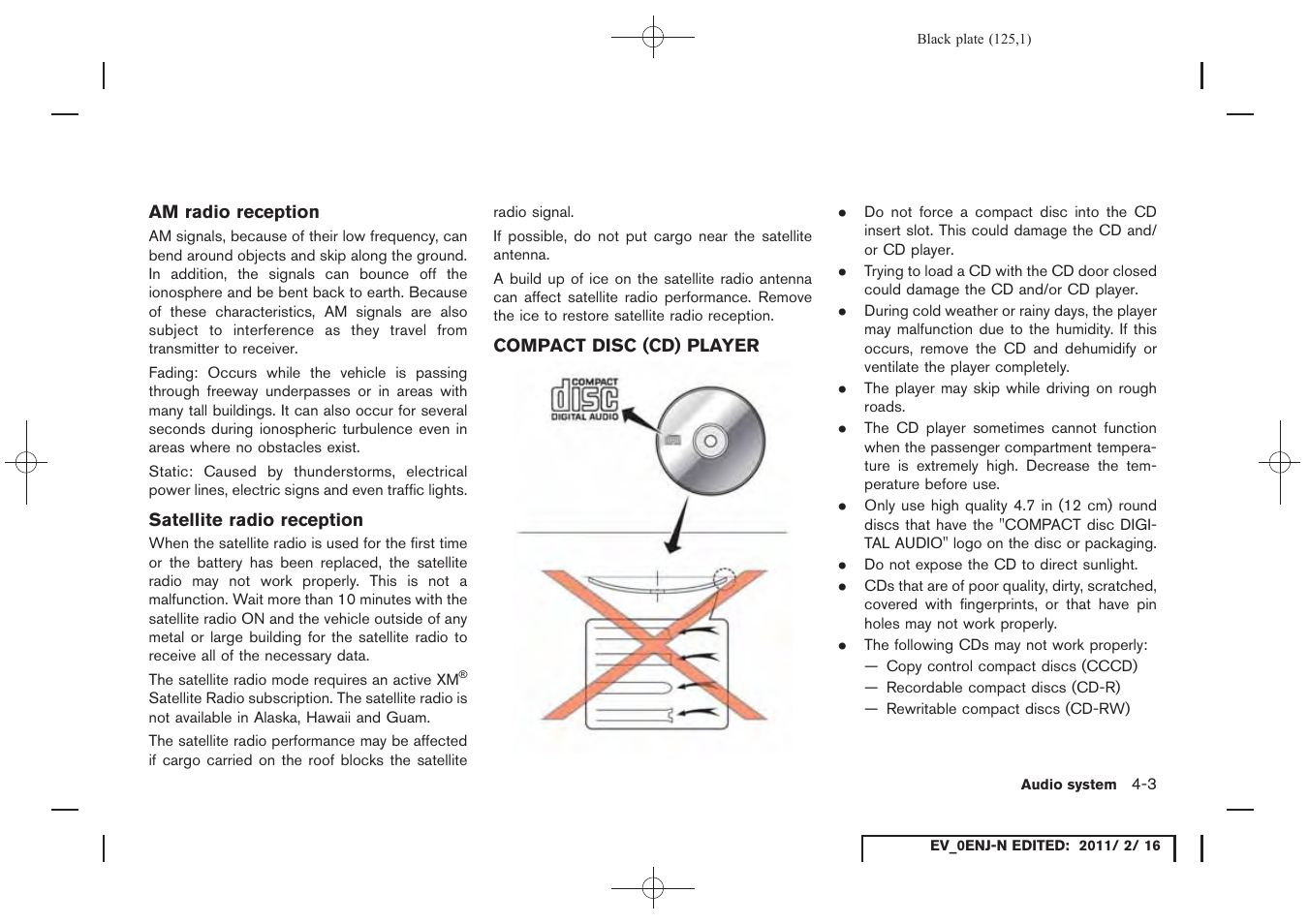 Compact disc (cd) player -3 | NISSAN 2011 LEAF - Navigation System Owner's Manual User Manual | Page 131 / 259