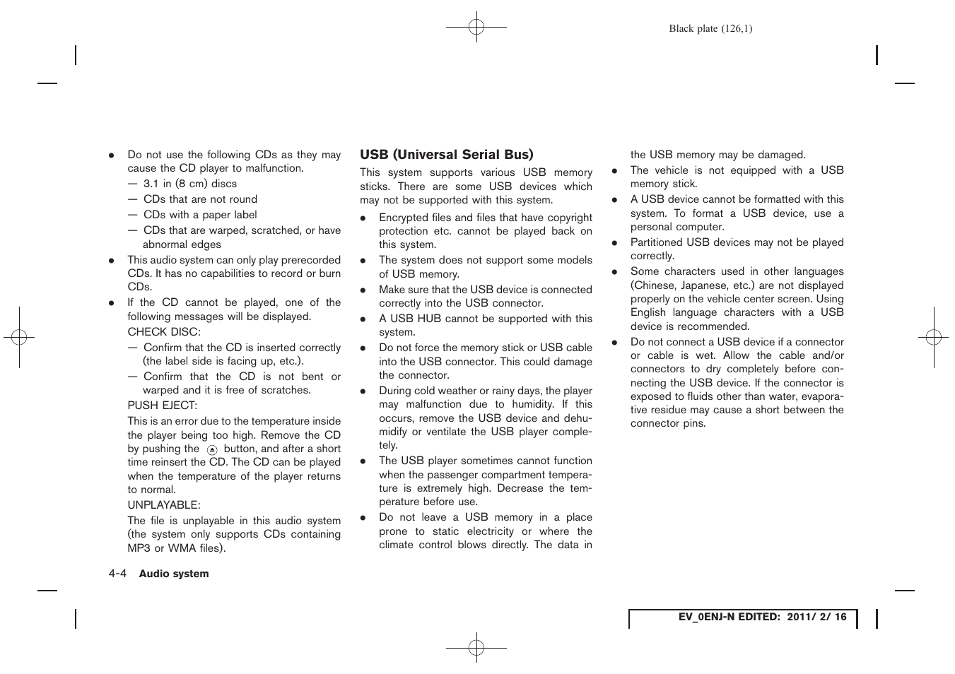 Usb (universal serial bus) -4 | NISSAN 2011 LEAF - Navigation System Owner's Manual User Manual | Page 132 / 259