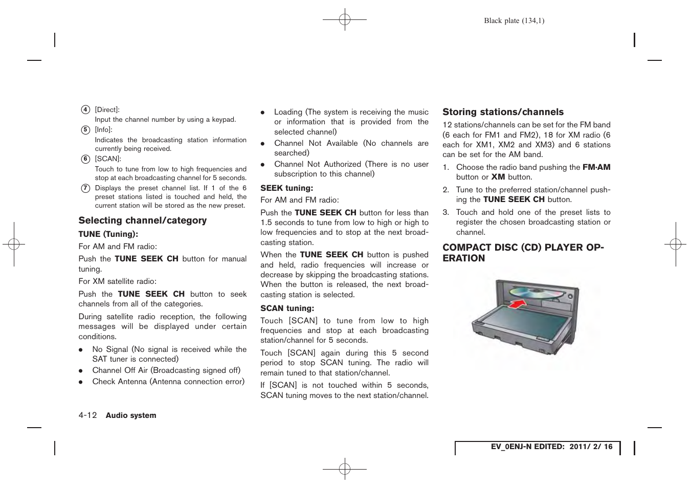 Compact disc (cd) player operation -12 | NISSAN 2011 LEAF - Navigation System Owner's Manual User Manual | Page 140 / 259