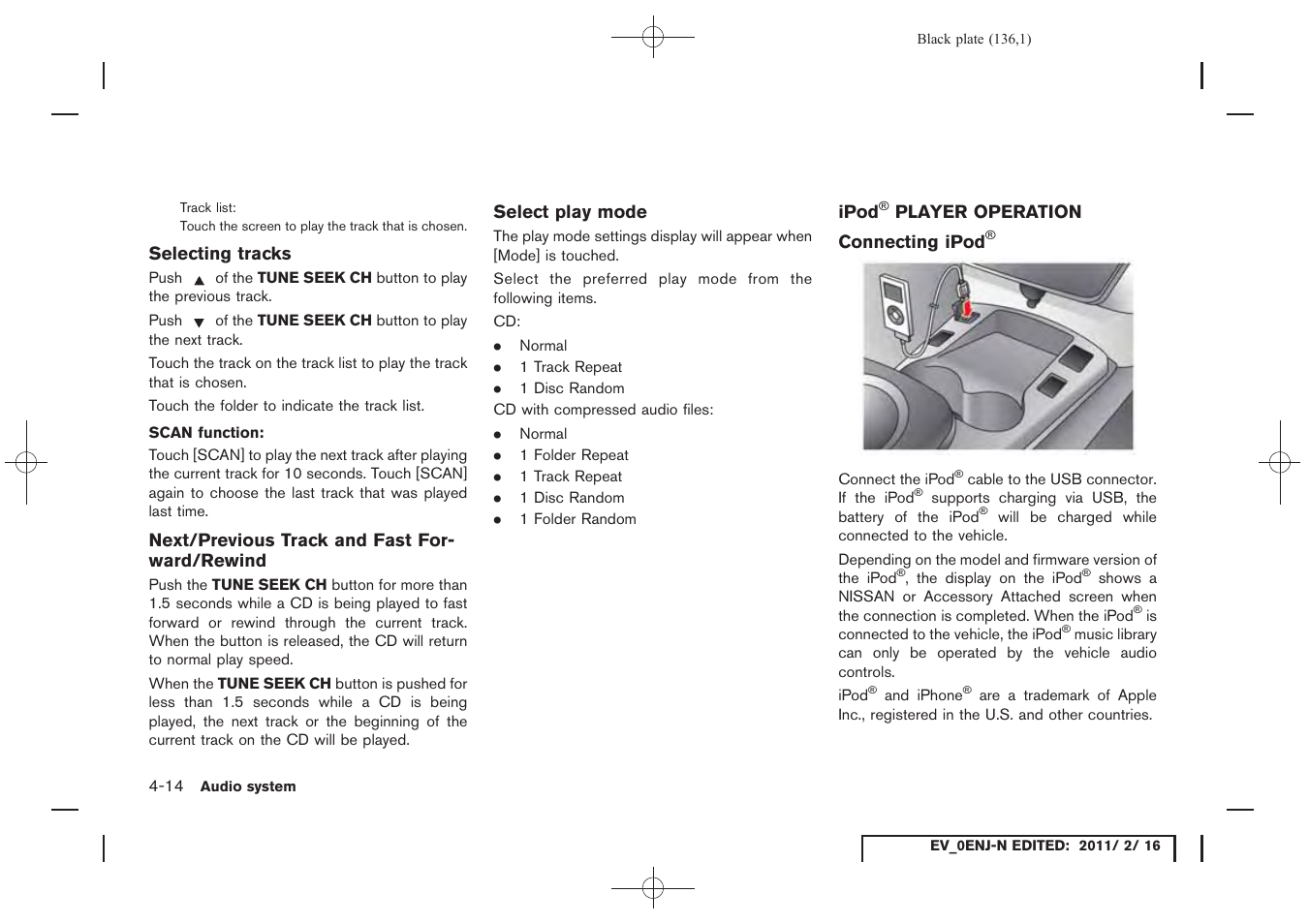 Ipod, Player operation -14 | NISSAN 2011 LEAF - Navigation System Owner's Manual User Manual | Page 142 / 259