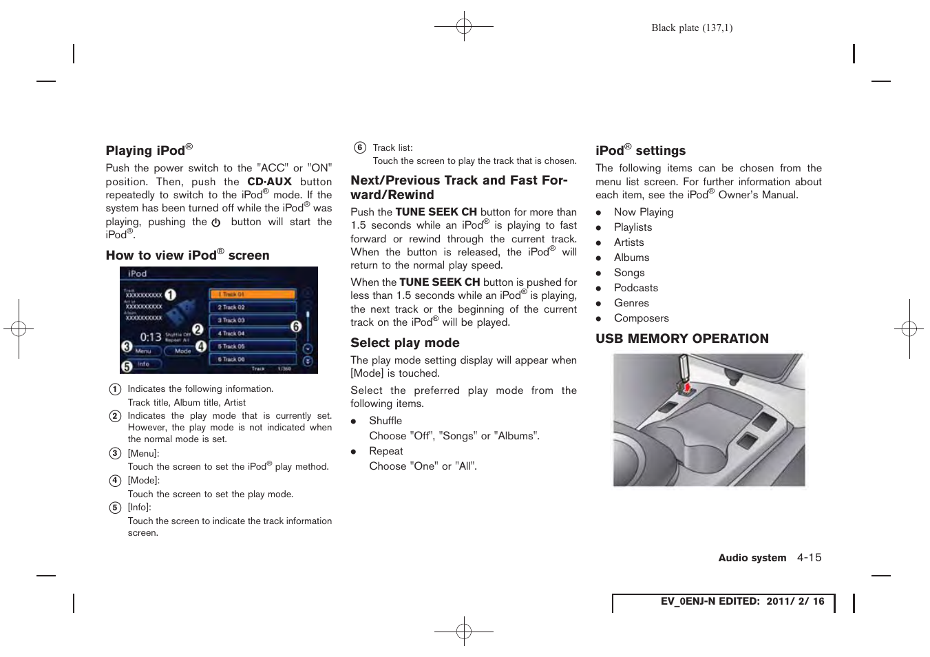 Usb memory operation -15 | NISSAN 2011 LEAF - Navigation System Owner's Manual User Manual | Page 143 / 259