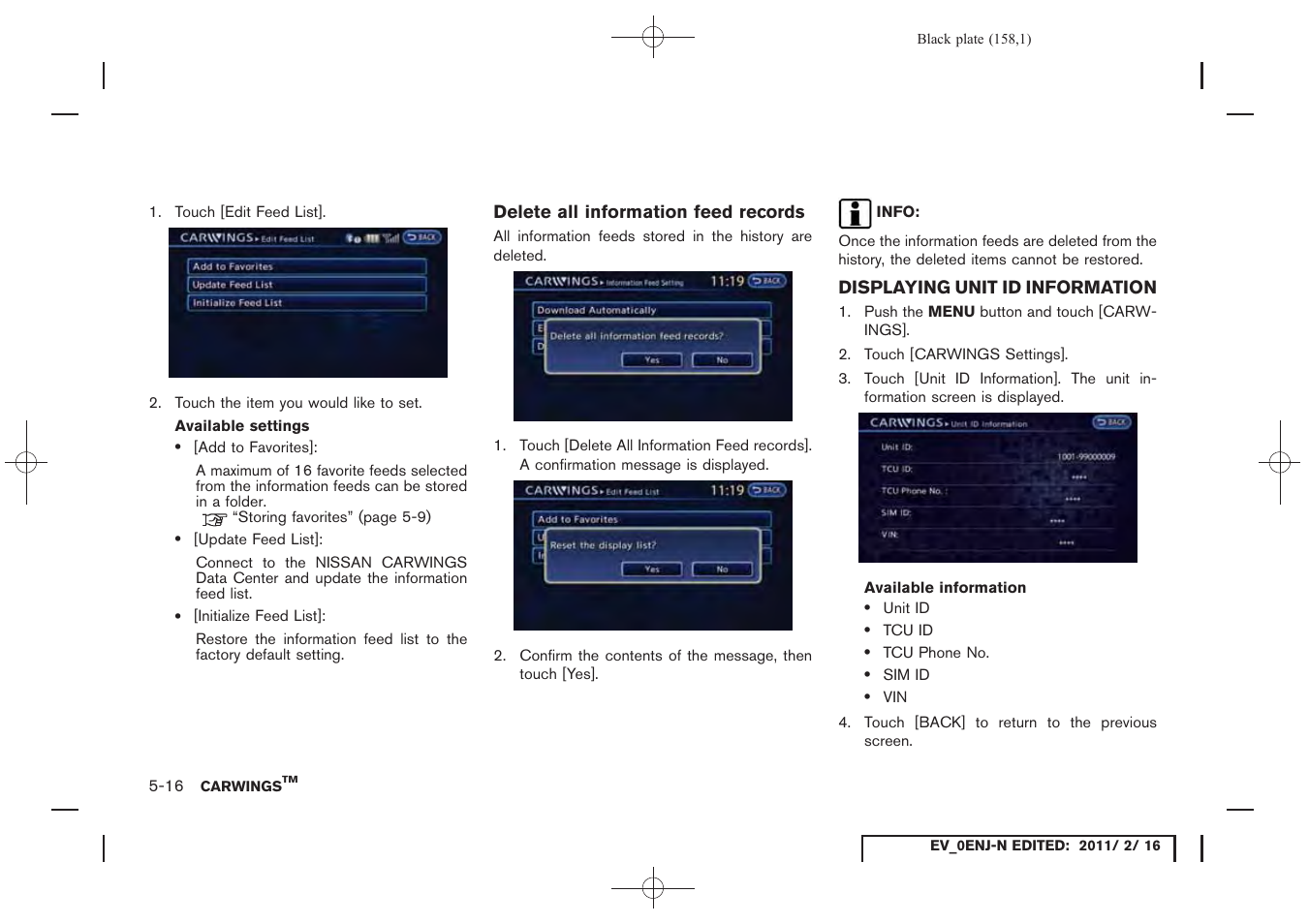 Displaying unit id information -16 | NISSAN 2011 LEAF - Navigation System Owner's Manual User Manual | Page 164 / 259