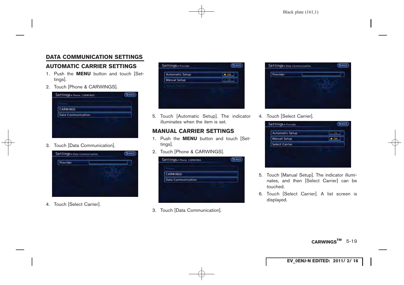 Data communication settings -19 | NISSAN 2011 LEAF - Navigation System Owner's Manual User Manual | Page 167 / 259