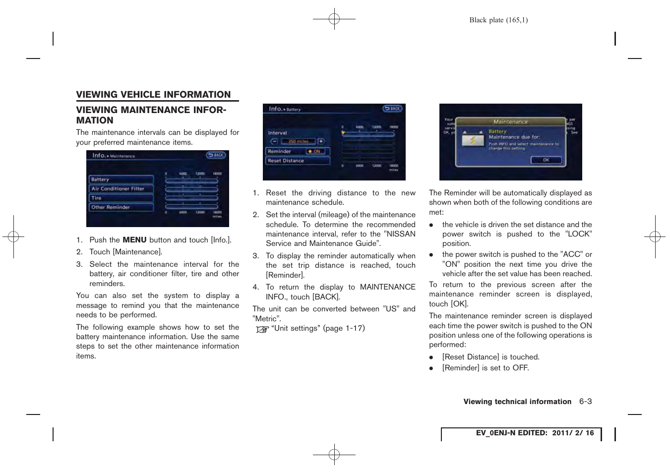 Viewing vehicle information -3, Viewing maintenance information -3 | NISSAN 2011 LEAF - Navigation System Owner's Manual User Manual | Page 171 / 259