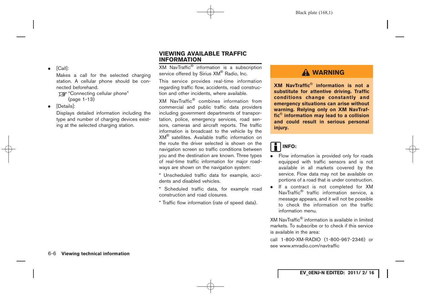 Viewing available traffic information -6, Warning | NISSAN 2011 LEAF - Navigation System Owner's Manual User Manual | Page 174 / 259