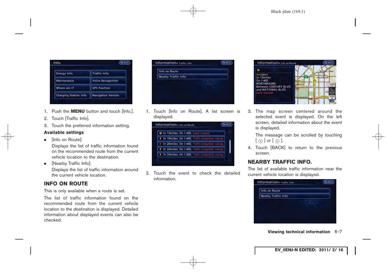 Info on route -7 nearby traffic info -7 | NISSAN 2011 LEAF - Navigation System Owner's Manual User Manual | Page 175 / 259