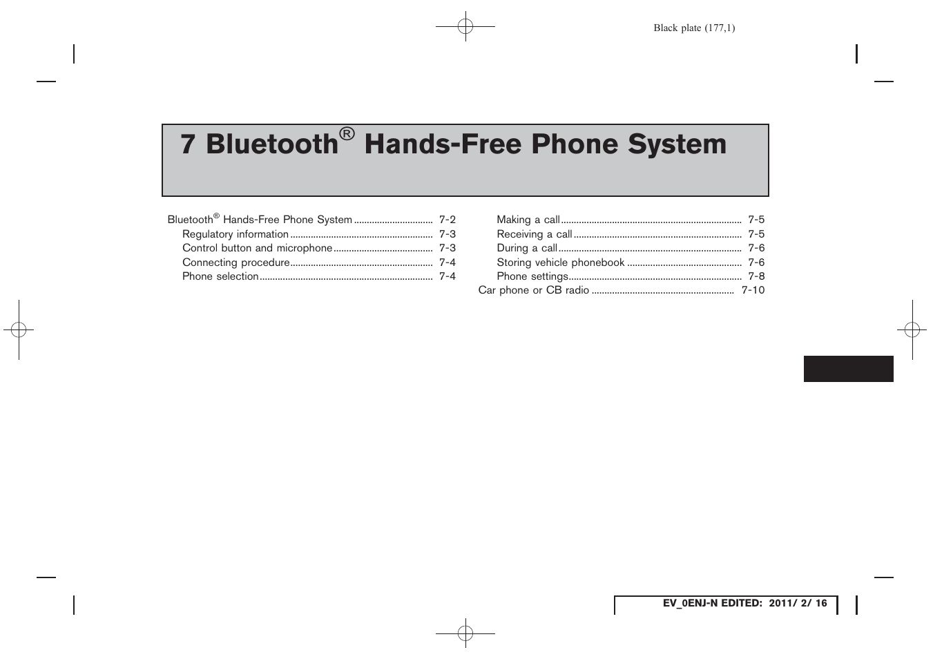 Bluetooth, Hands-free phone system, 7 bluetooth | NISSAN 2011 LEAF - Navigation System Owner's Manual User Manual | Page 183 / 259