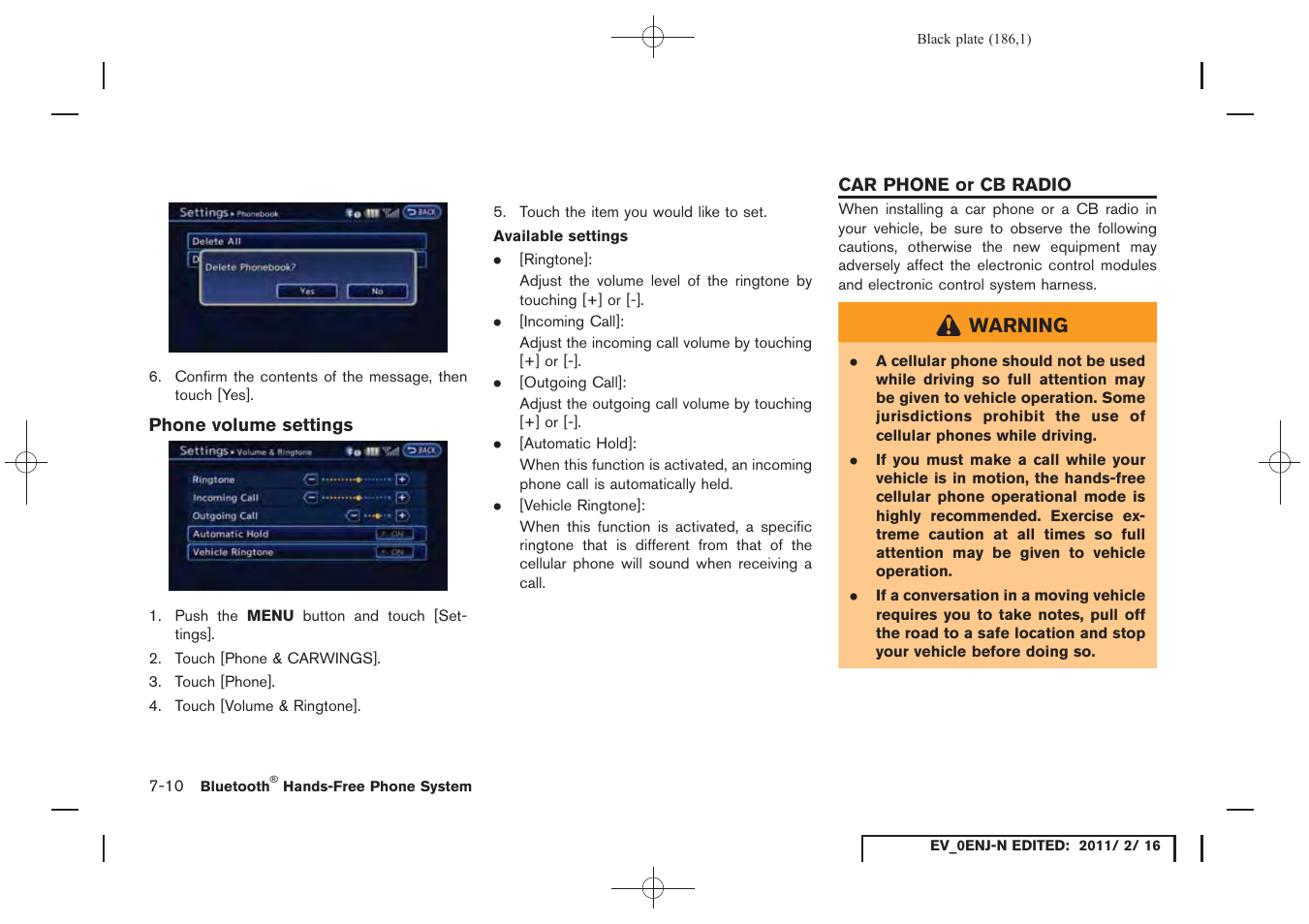 Car phone or cb radio -10 | NISSAN 2011 LEAF - Navigation System Owner's Manual User Manual | Page 192 / 259