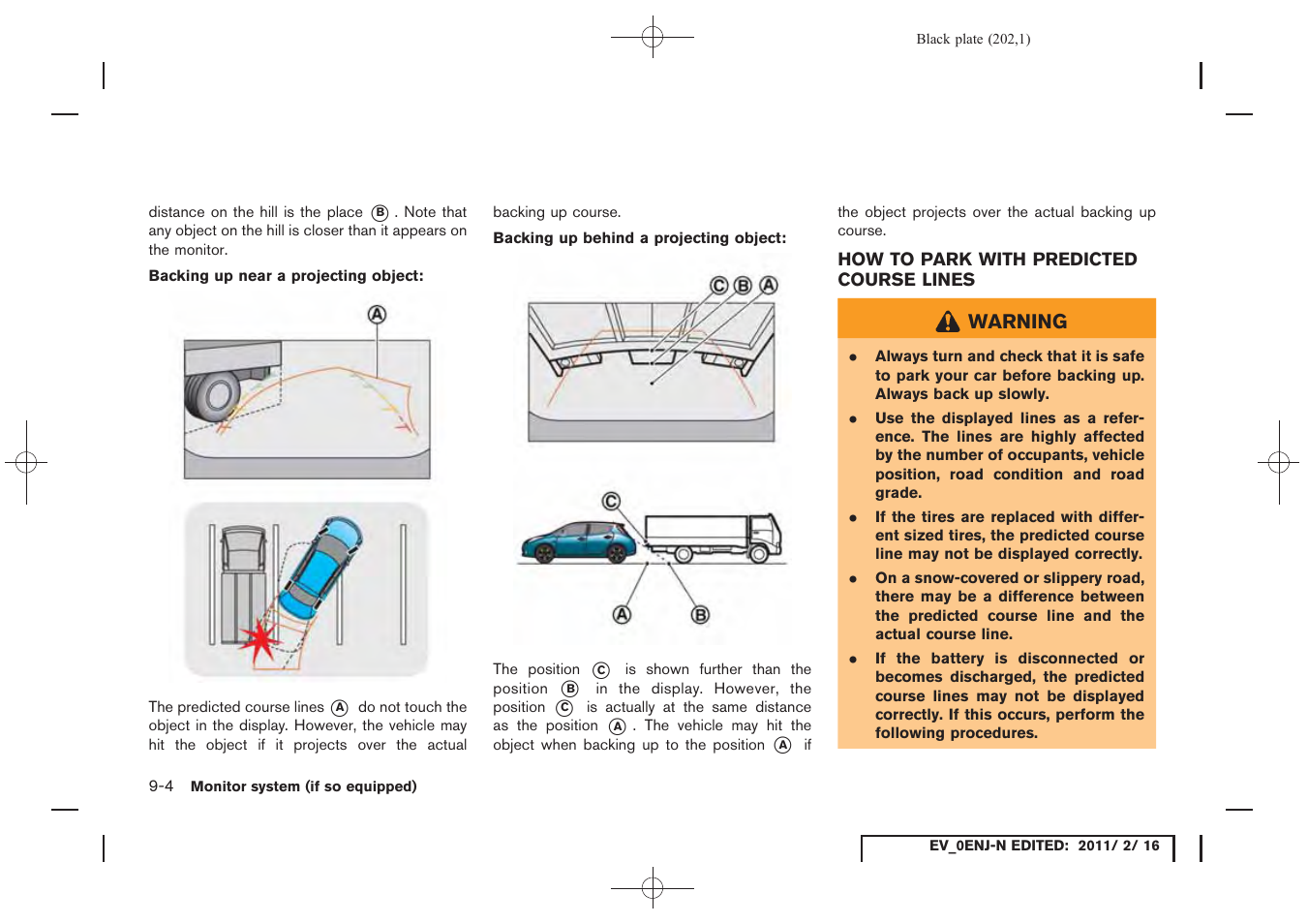 How to park with predicted course lines -4 | NISSAN 2011 LEAF - Navigation System Owner's Manual User Manual | Page 208 / 259
