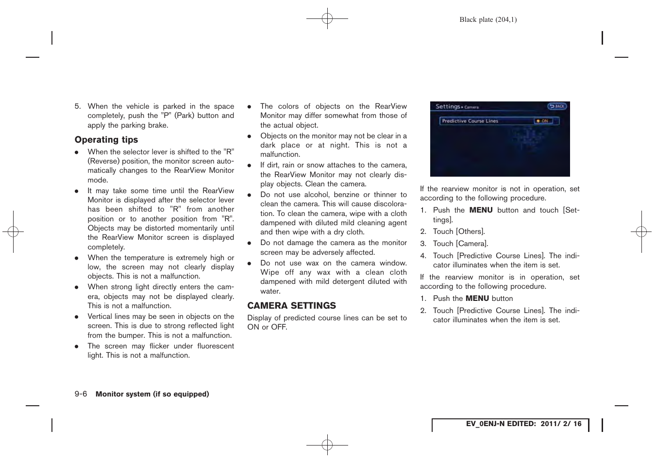 Camera settings -6 | NISSAN 2011 LEAF - Navigation System Owner's Manual User Manual | Page 210 / 259