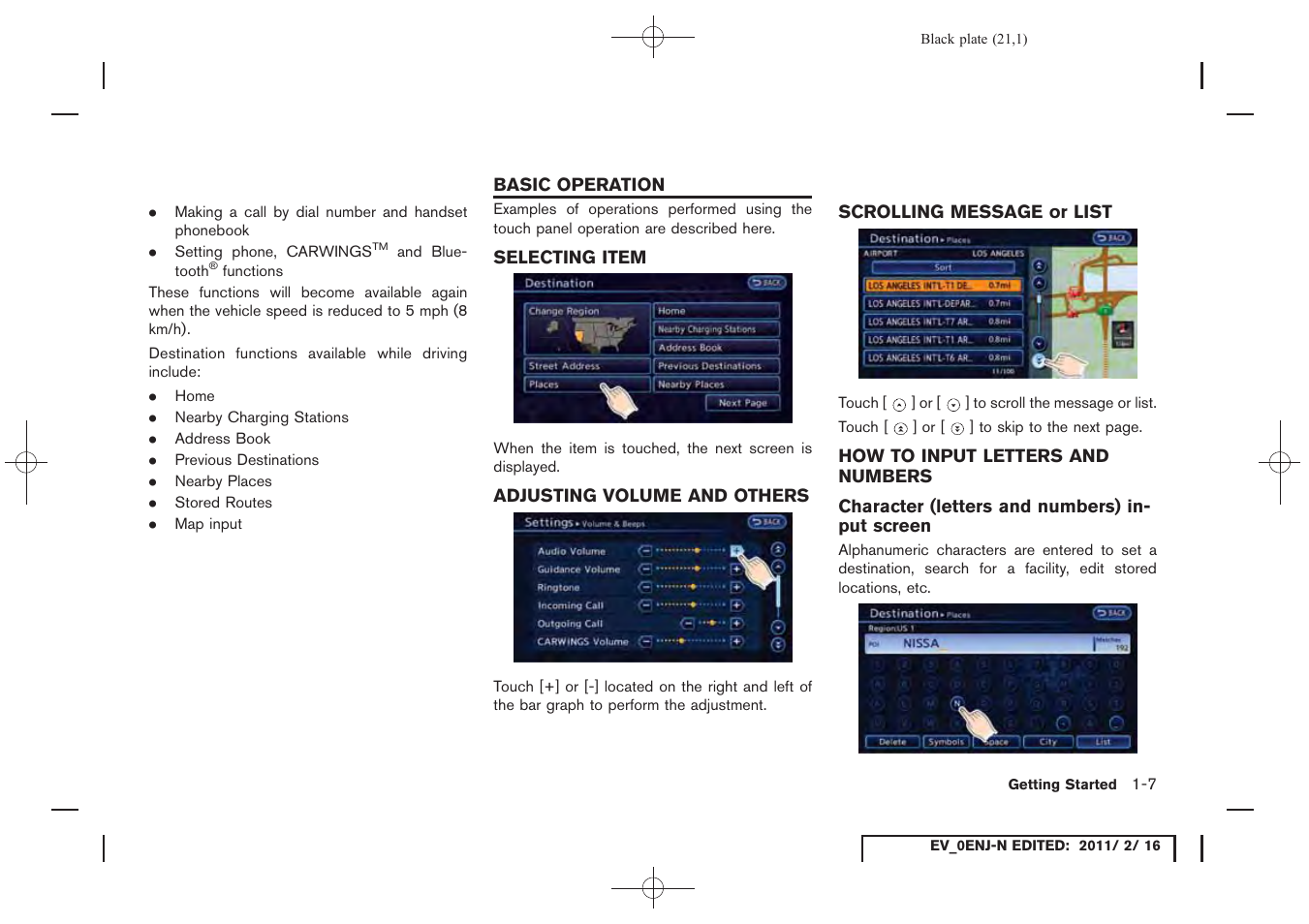 Basic operation -7 | NISSAN 2011 LEAF - Navigation System Owner's Manual User Manual | Page 27 / 259
