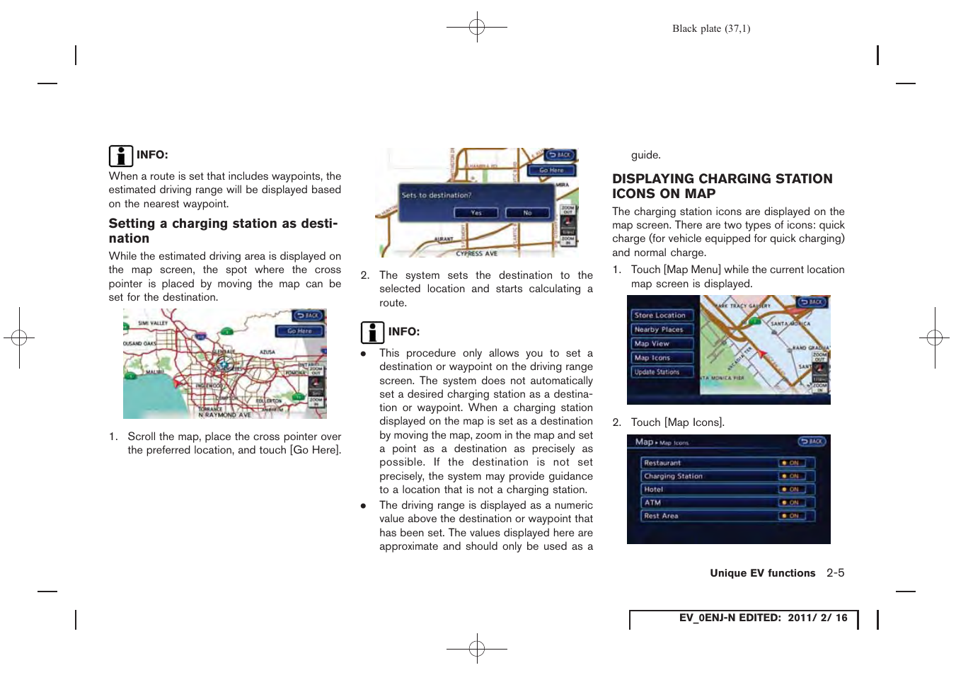 Displaying charging station icons on map -5 | NISSAN 2011 LEAF - Navigation System Owner's Manual User Manual | Page 43 / 259