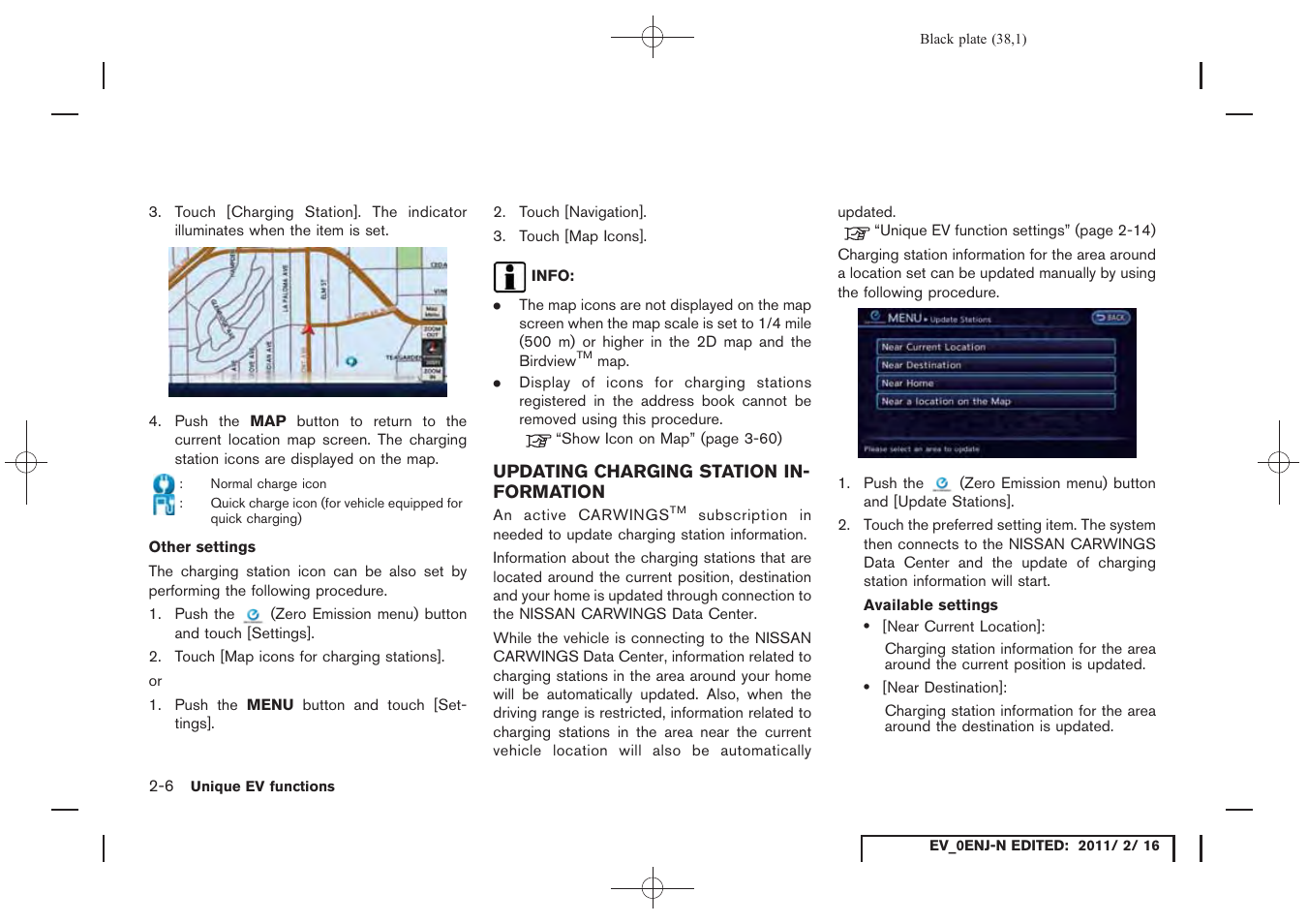 Updating charging station information -6 | NISSAN 2011 LEAF - Navigation System Owner's Manual User Manual | Page 44 / 259