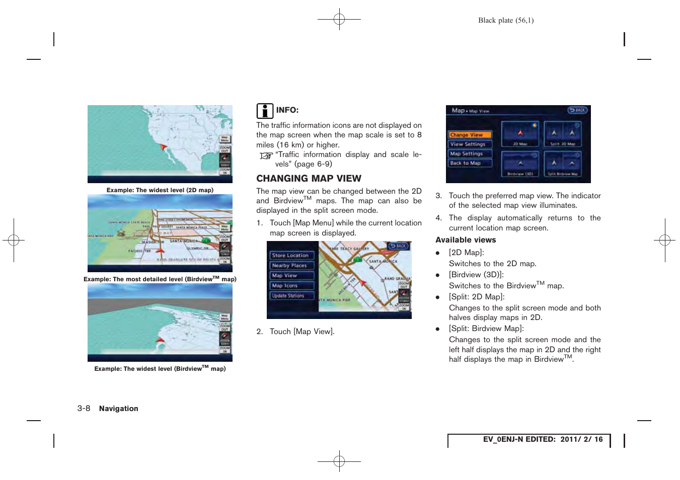 Changing map view -8 | NISSAN 2011 LEAF - Navigation System Owner's Manual User Manual | Page 62 / 259