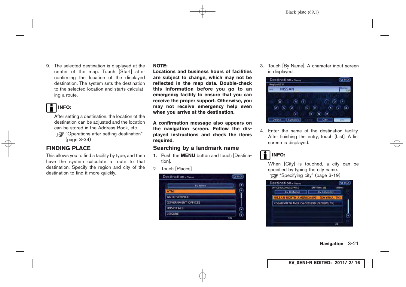 Finding place -21 | NISSAN 2011 LEAF - Navigation System Owner's Manual User Manual | Page 75 / 259