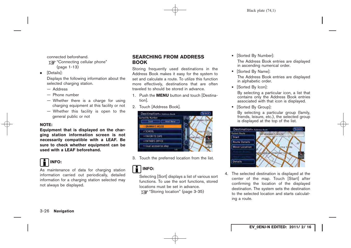Searching from address book -26 | NISSAN 2011 LEAF - Navigation System Owner's Manual User Manual | Page 80 / 259