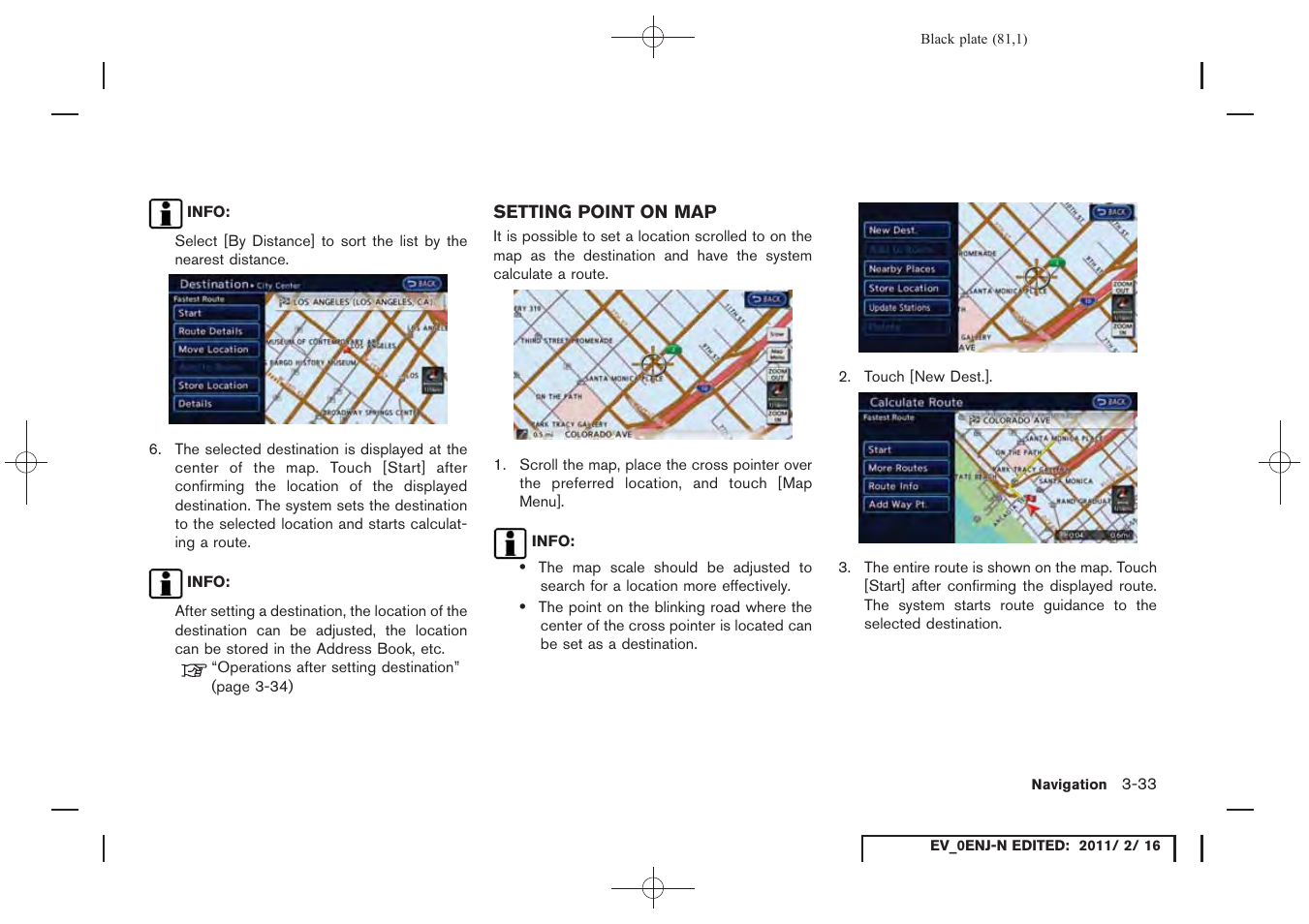 Setting point on map -33 | NISSAN 2011 LEAF - Navigation System Owner's Manual User Manual | Page 87 / 259