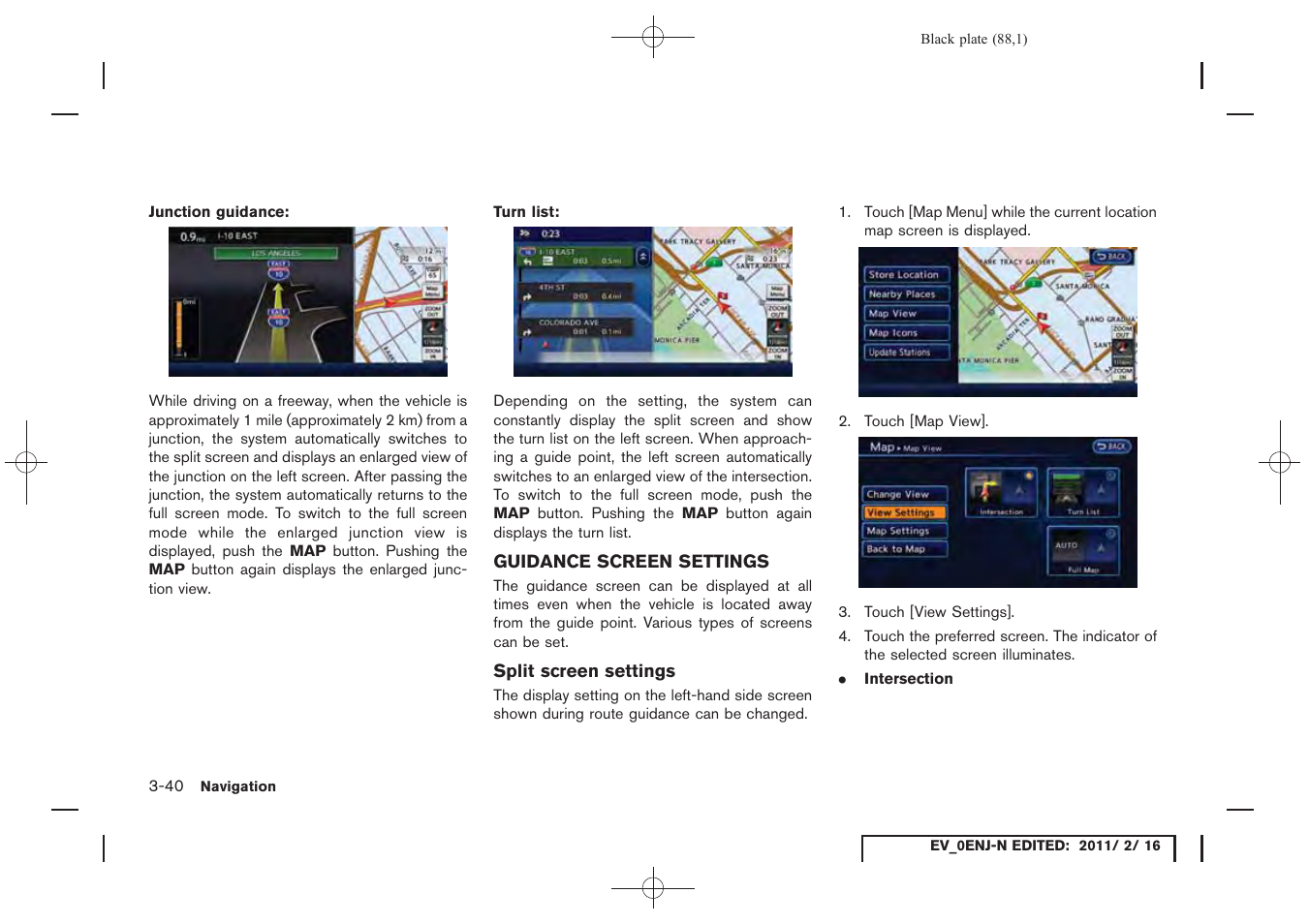 Guidance screen settings -40 | NISSAN 2011 LEAF - Navigation System Owner's Manual User Manual | Page 94 / 259