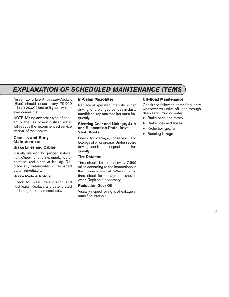 Explanation of scheduled maintenance items | NISSAN 2011 LEAF - Service & Maintenance Guide User Manual | Page 10 / 40