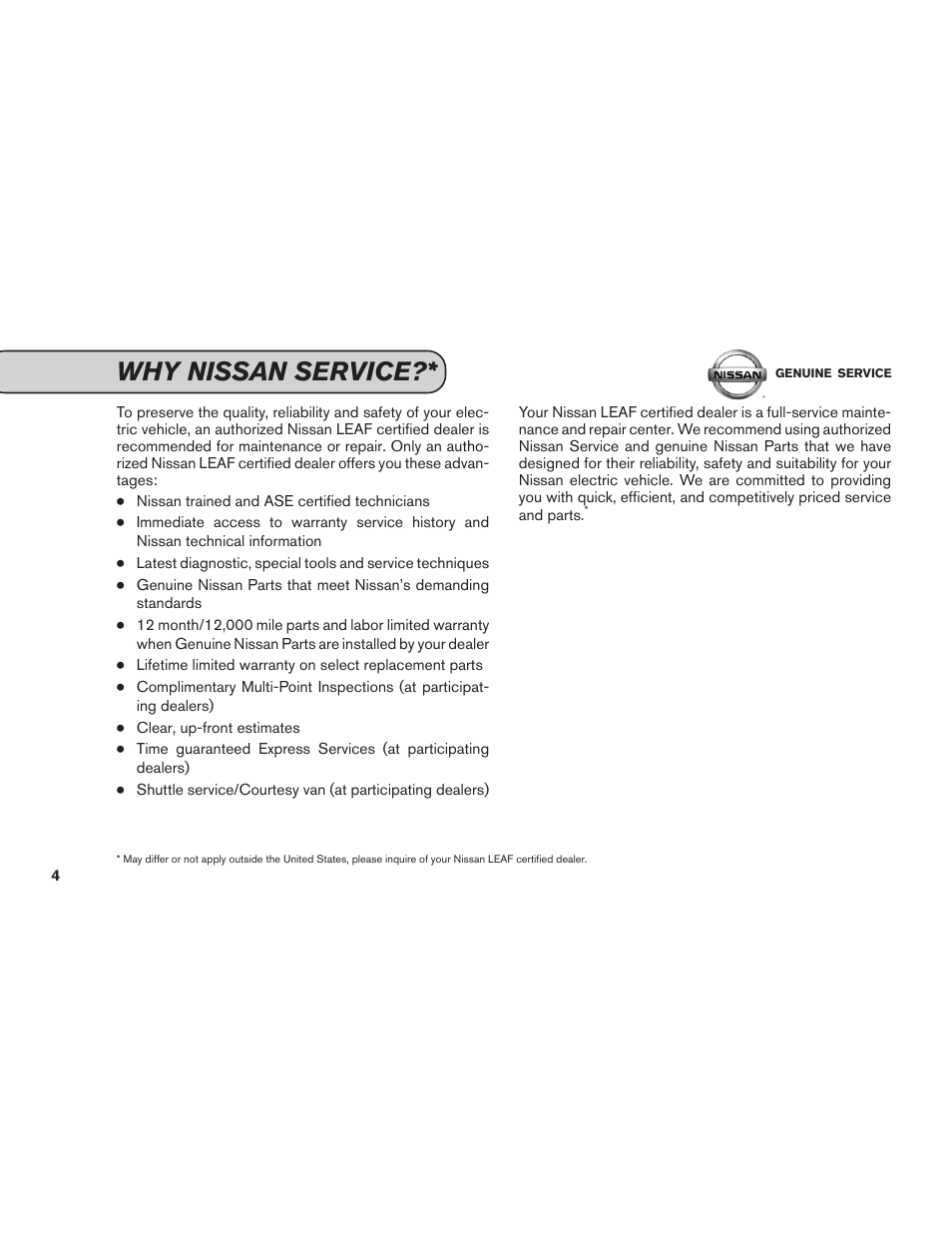 Why nissan service | NISSAN 2011 LEAF - Service & Maintenance Guide User Manual | Page 5 / 40