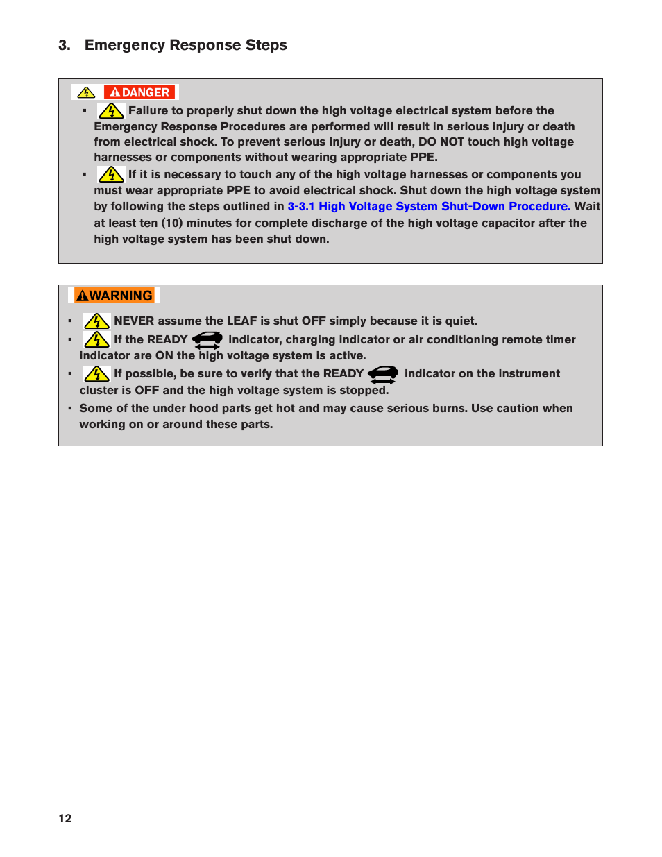 Emergency response steps | NISSAN 2011 LEAF - First Responder's Guide User Manual | Page 12 / 37