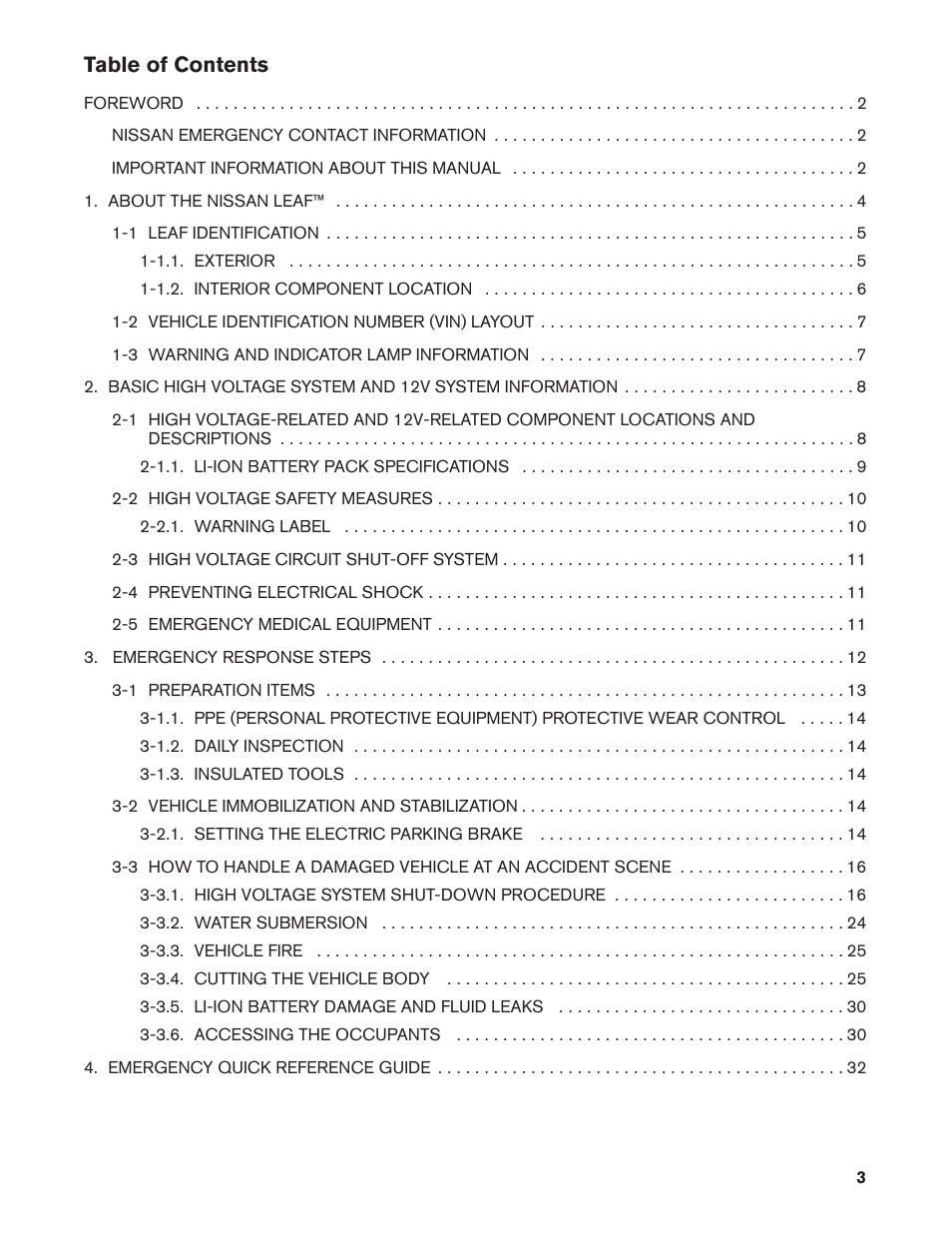 NISSAN 2011 LEAF - First Responder's Guide User Manual | Page 3 / 37