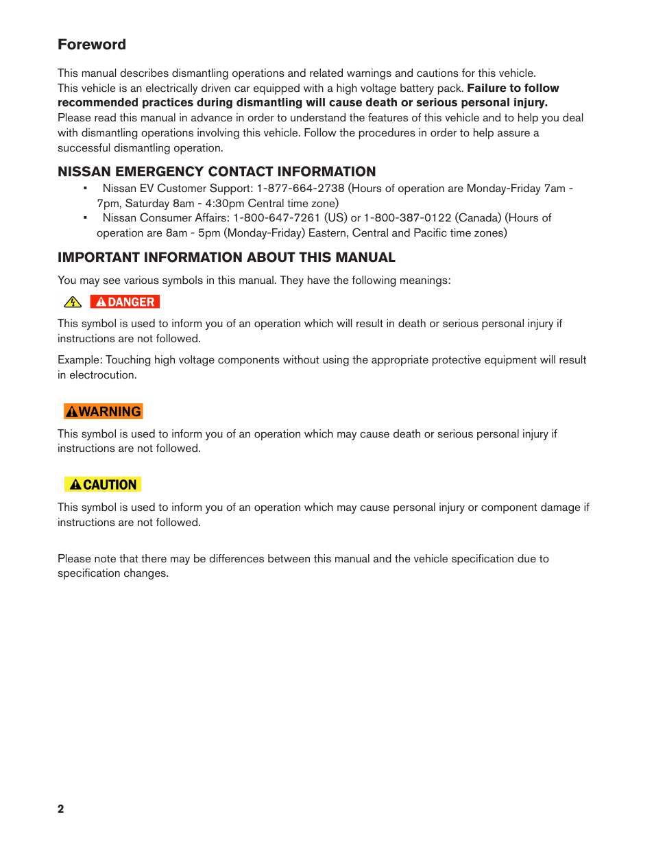 Foreword | NISSAN 2011 LEAF - Dismantling Guide User Manual | Page 2 / 42