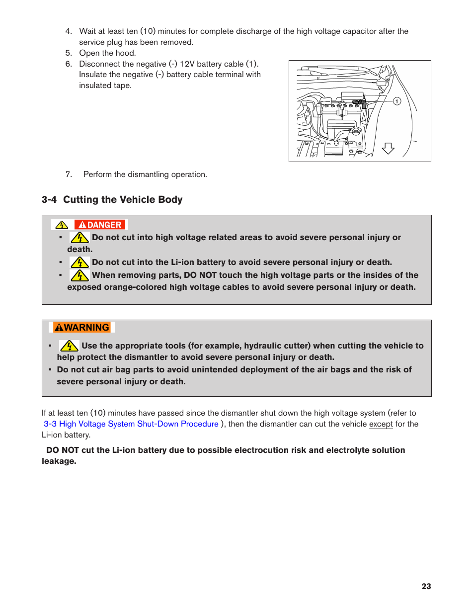4 cutting the vehicle body | NISSAN 2011 LEAF - Dismantling Guide User Manual | Page 23 / 42