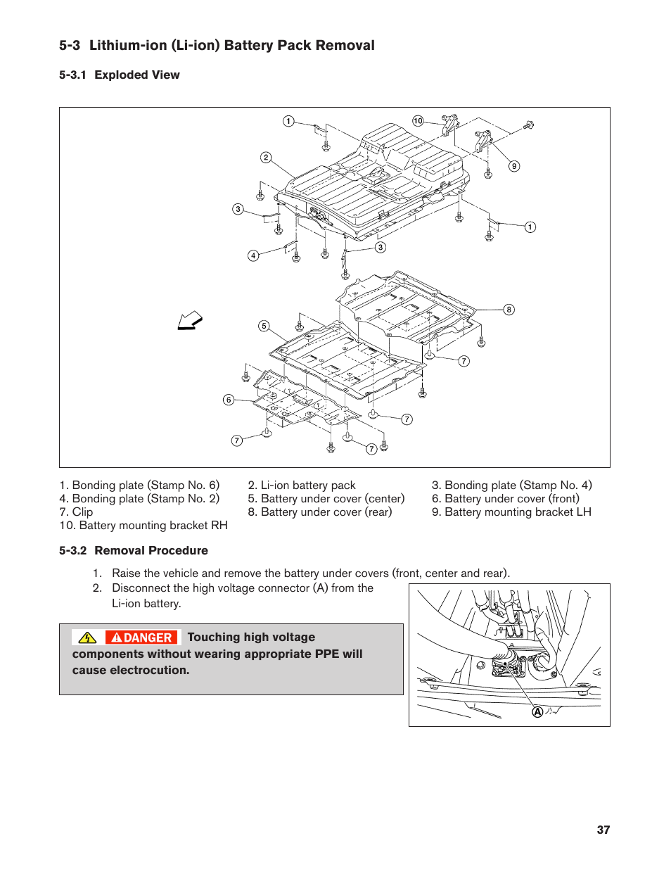 3 lithium-ion (li-ion) battery pack removal, 3.1 exploded view, 3.2 removal procedure | 3.1. exploded view, 3.2. removal procedure | NISSAN 2011 LEAF - Dismantling Guide User Manual | Page 37 / 42