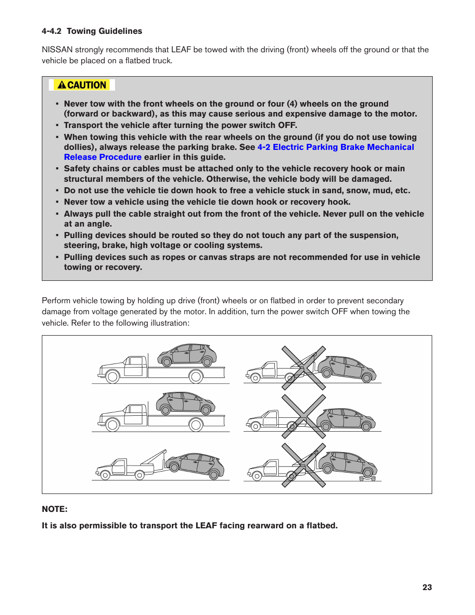 4.2 towing guidelines, 4.2. towing guidelines | NISSAN 2011 LEAF - Roadside Assistance Guide User Manual | Page 23 / 38