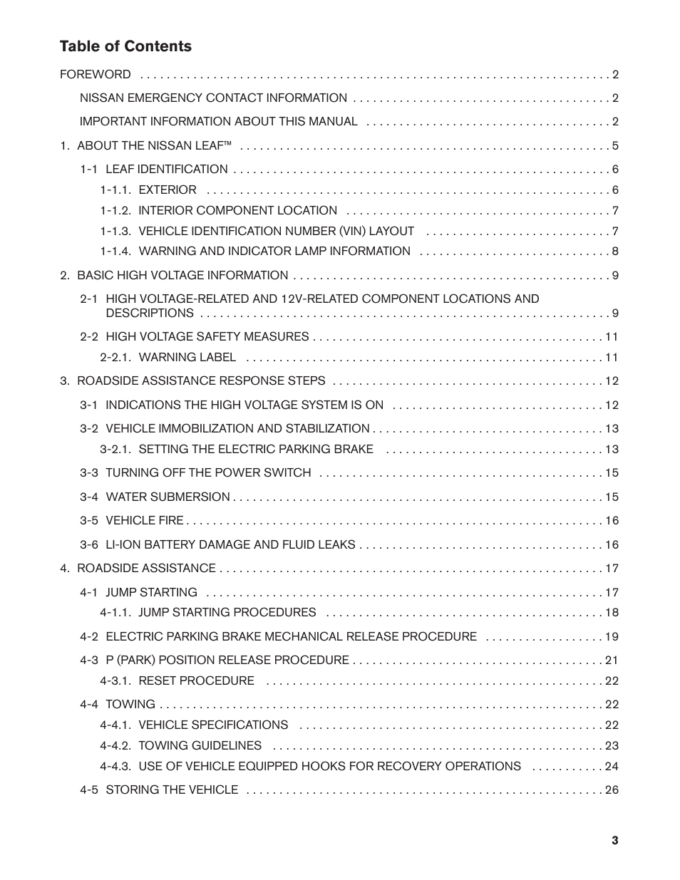 NISSAN 2011 LEAF - Roadside Assistance Guide User Manual | Page 3 / 38