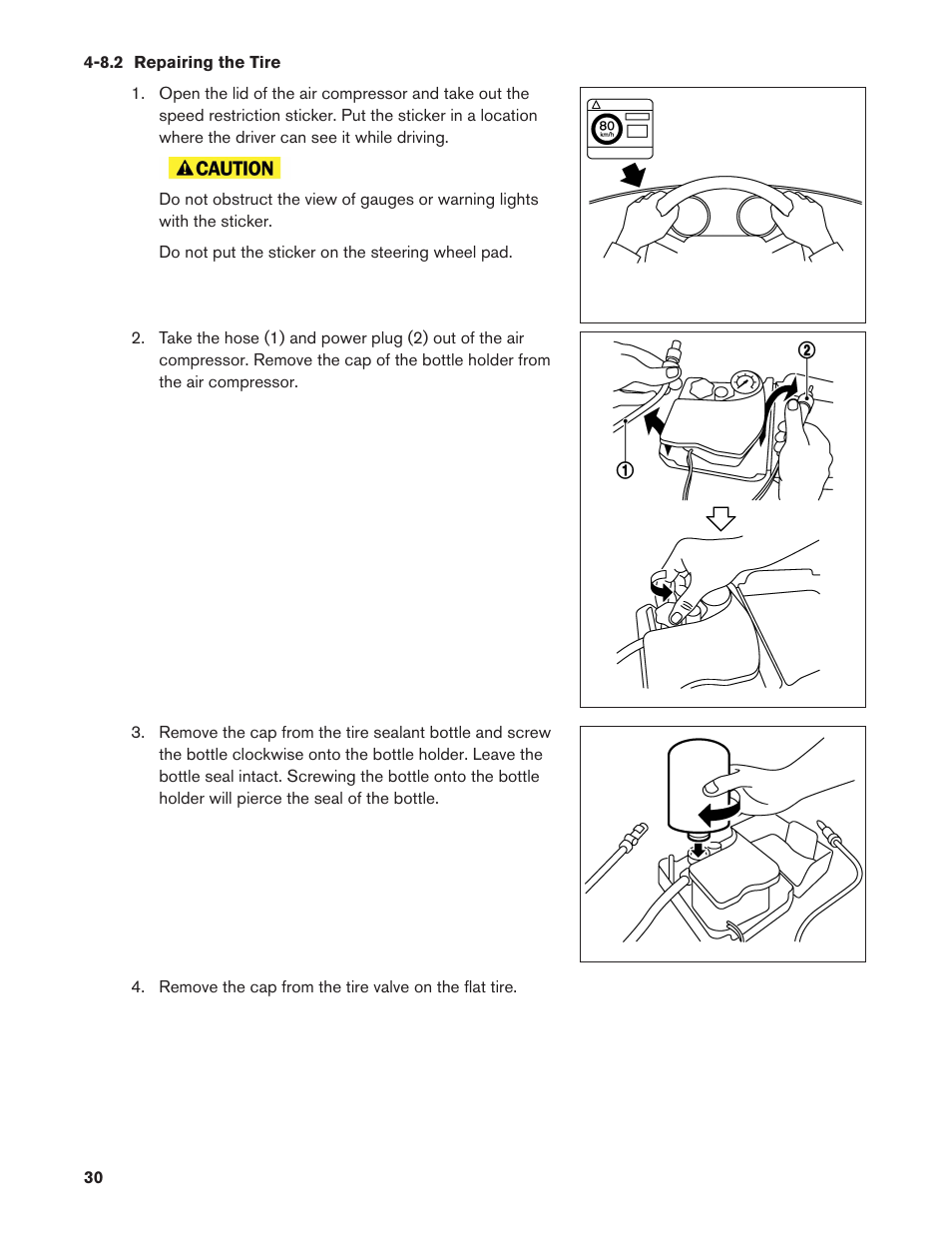 8.2 repairing the tire, 8.2. repairing the tire | NISSAN 2011 LEAF - Roadside Assistance Guide User Manual | Page 30 / 38