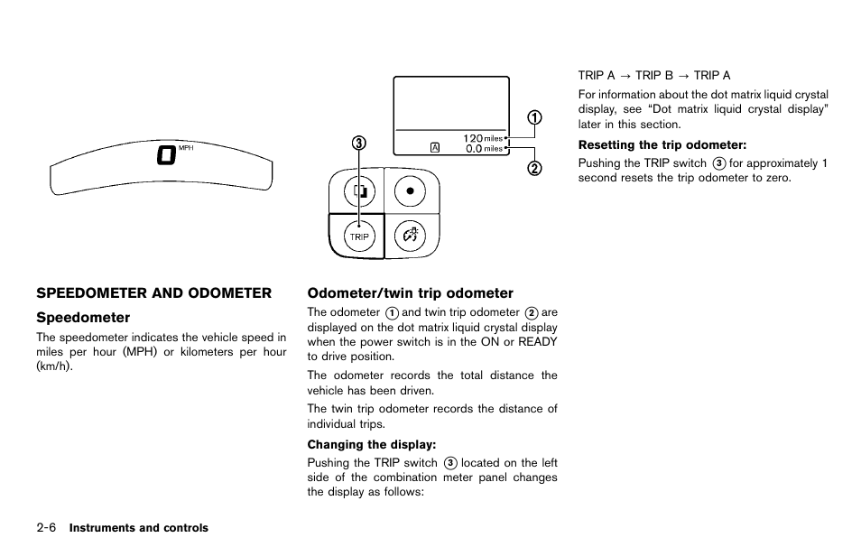 Speedometer and odometer -6 | NISSAN 2012 LEAF - Owner's Manual User Manual | Page 143 / 354