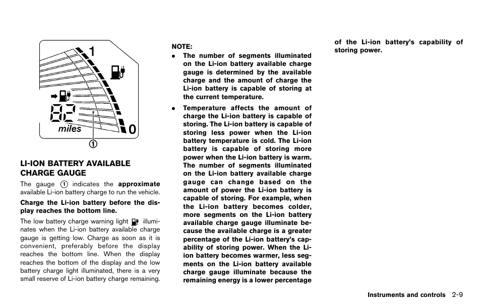 Li-ion battery available charge gauge -9 | NISSAN 2012 LEAF - Owner's Manual User Manual | Page 146 / 354