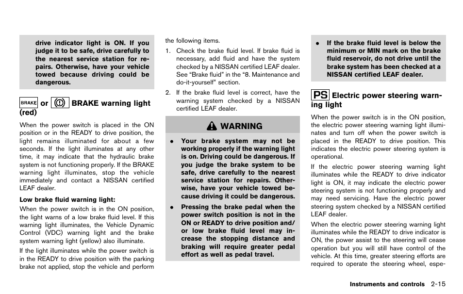 Warning | NISSAN 2012 LEAF - Owner's Manual User Manual | Page 152 / 354
