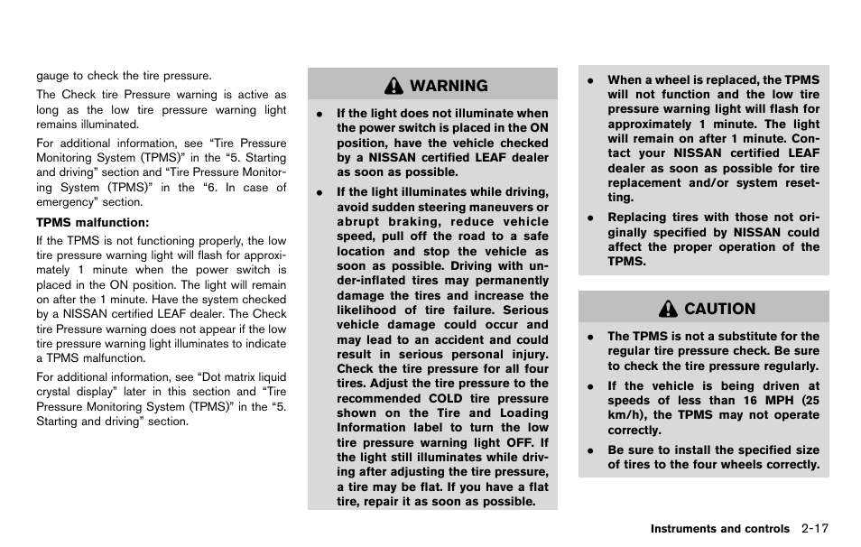 Warning, Caution | NISSAN 2012 LEAF - Owner's Manual User Manual | Page 154 / 354