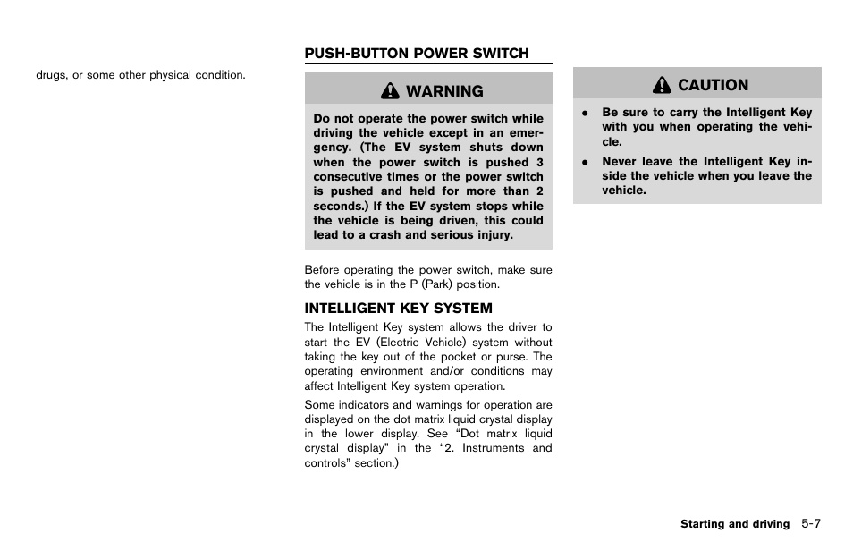 Push-button power switch -7, Intelligent key system -7 | NISSAN 2012 LEAF - Owner's Manual User Manual | Page 242 / 354
