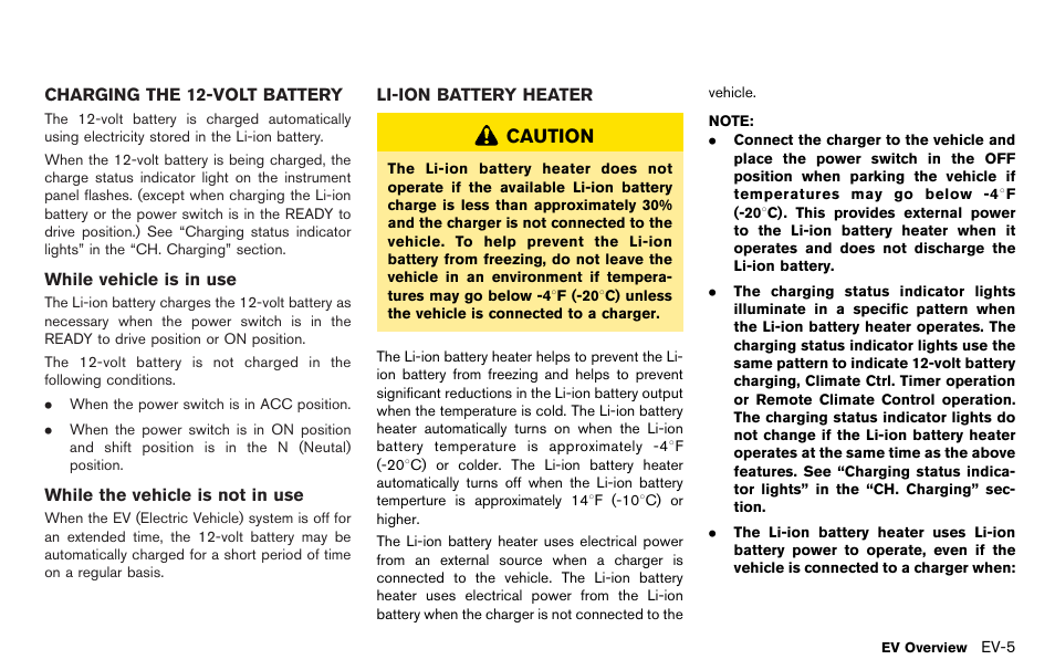 Caution | NISSAN 2012 LEAF - Owner's Manual User Manual | Page 28 / 354